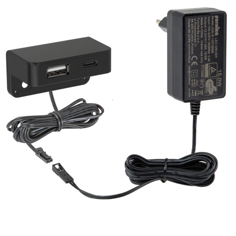 Ładowarka meblowa FURNIKA USB-A + USB-C przykręcana do biurka czarna 1szt.
