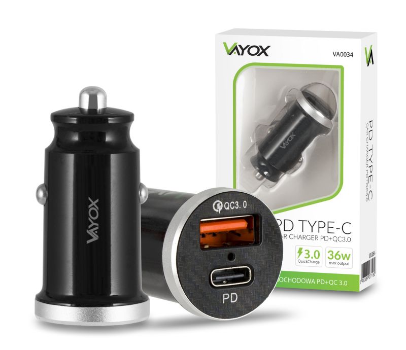 Ładowarka samochodowa Vayox VA0034 USB-C (Power Delivery) + USB-A (QuickCharge 3.0) 1szt.