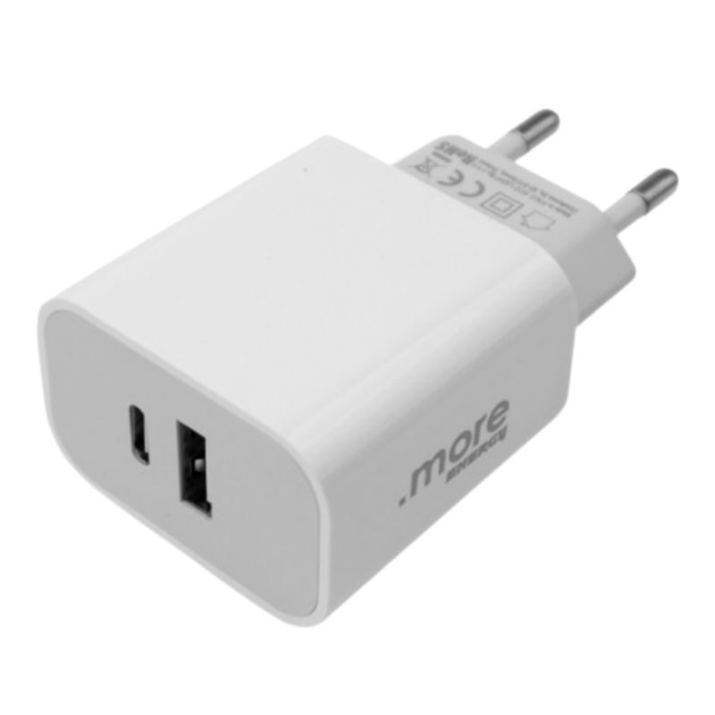 Ładowarka Sieciowa Eco-Light 20W Usb-C + Usb A Biała Szybkie Ładowanie 1szt.