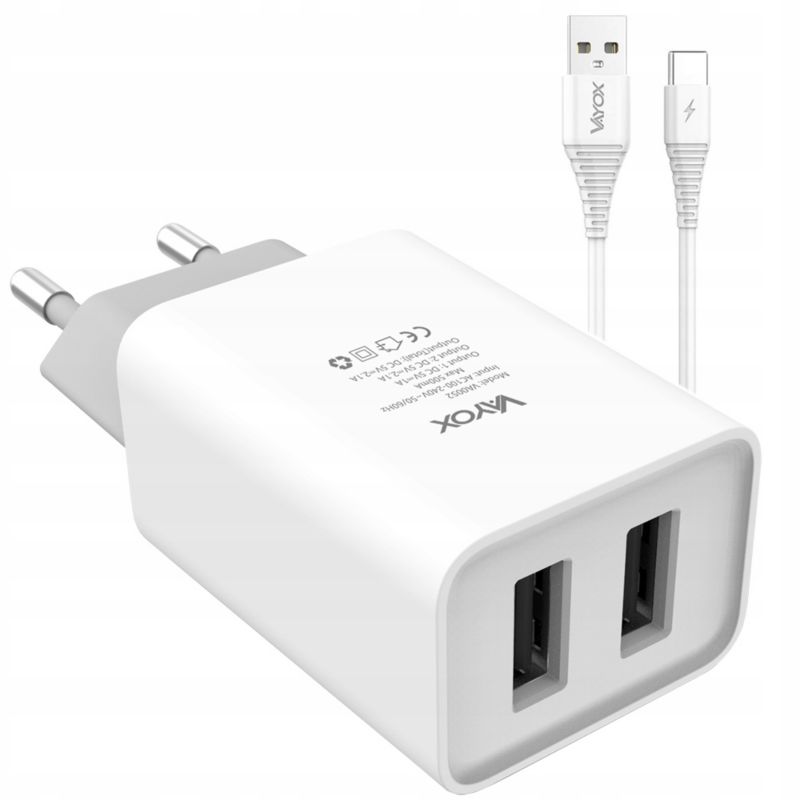 Ładowarka sieciowa Vayox VA0052C 2x USB 2,1A + kabel USB-C 1m 1szt.