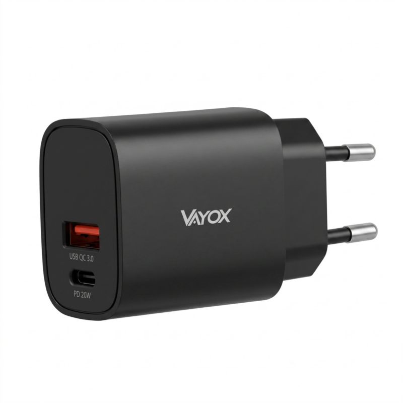 Ładowarka sieciowa Vayox VA0459 20W, USB-A + USB-C (PD), czarna 1szt.