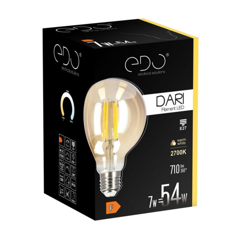 Żarówka dekoracyjna Edo Dari LED Filament 7W, E27, 2700K, 710lm, 230V, GOLD G95, EDO777635  1 szt.