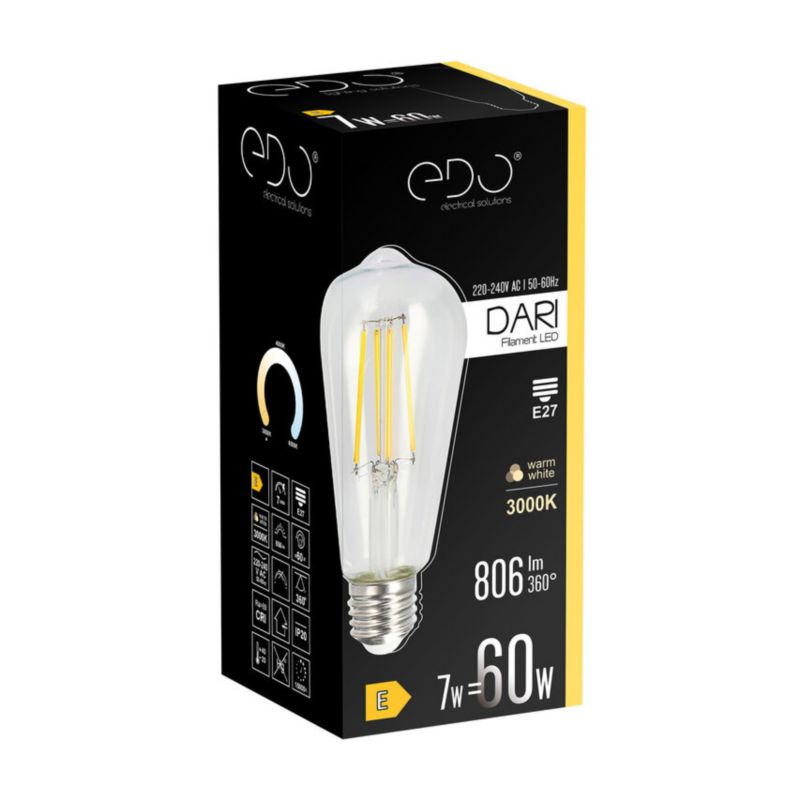 Żarówka dekoracyjna Edo Dari LED Filament 7W, E27, 3000K, 710lm, 230V, CLEAR ST64, EDO777625  1 szt.