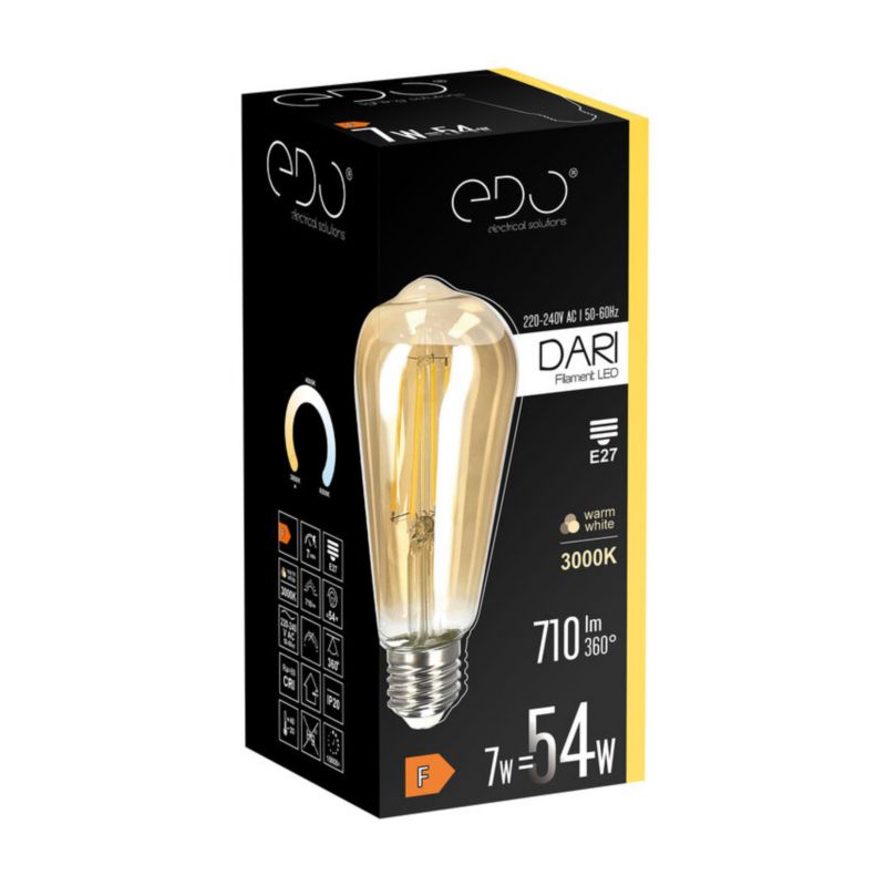 Żarówka dekoracyjna Edo Dari LED Filament 7W, E27, 3000K, 710lm, 230V, GOLD ST64, EDO777624  1 szt.