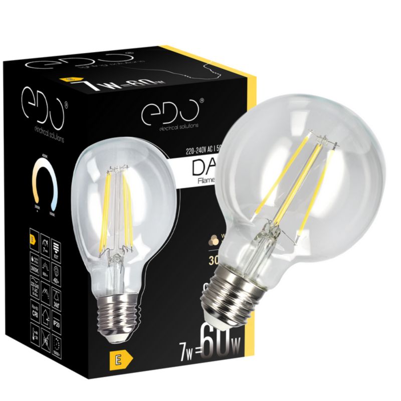 Żarówka dekoracyjna Edo Dari LED Filament, 7W, E27, 3000K, 806lm, 230V, CLEAR G80, EDO777631  1 szt.
