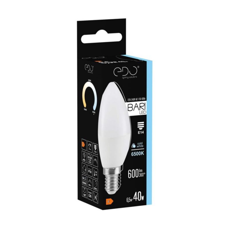 Żarówka Edo Bari LED 6,5W CW świeczka, E14, 6500K, 600lm, 220-240V EDO777664  1 szt.