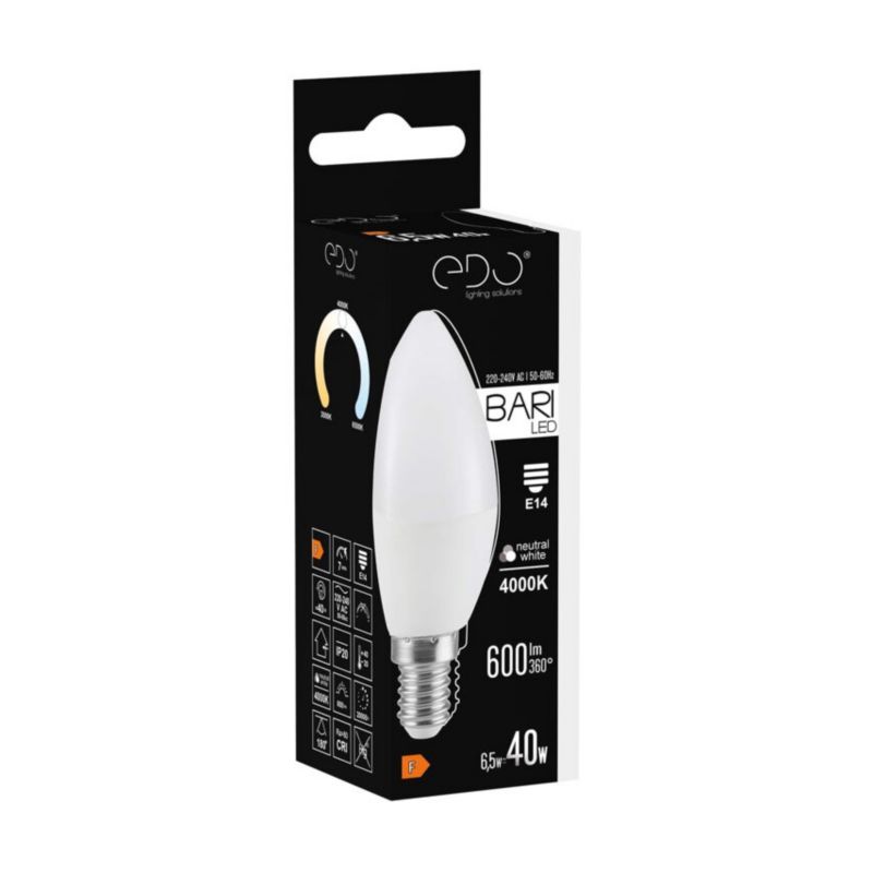 Żarówka Edo Bari LED 6,5W NW świeczka, E14, 4000K, 600lm, 220-240V EDO777663  1 szt.