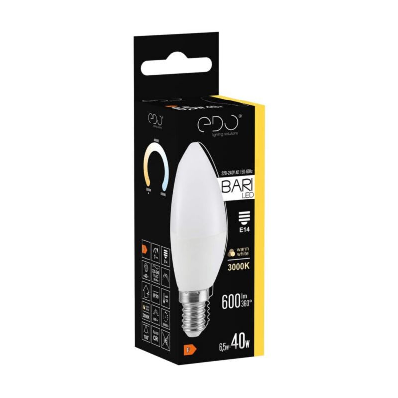 Żarówka Edo Bari LED 6,5W WW świeczka, E14, 3000K, 600lm, 220-240V EDO777662  1 szt.