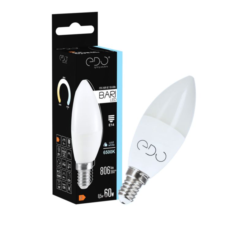 Żarówka Edo Bari LED 8,5W CW świeczka, E14, 6500K, 806lm, 220-240V EDO777667  1 szt.