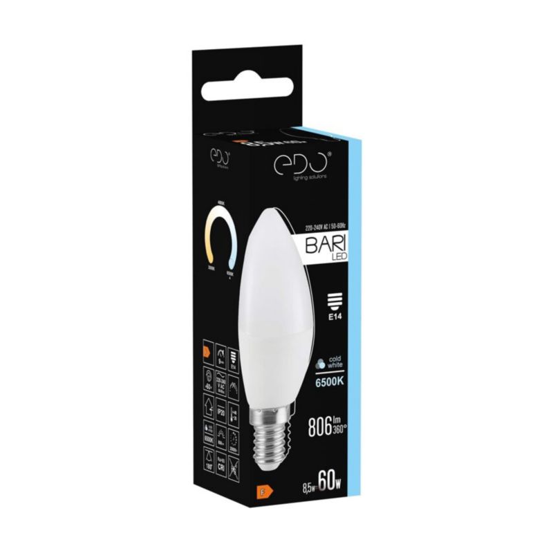 Żarówka Edo Bari LED 8,5W CW świeczka, E14, 6500K, 806lm, 220-240V EDO777667  1 szt.