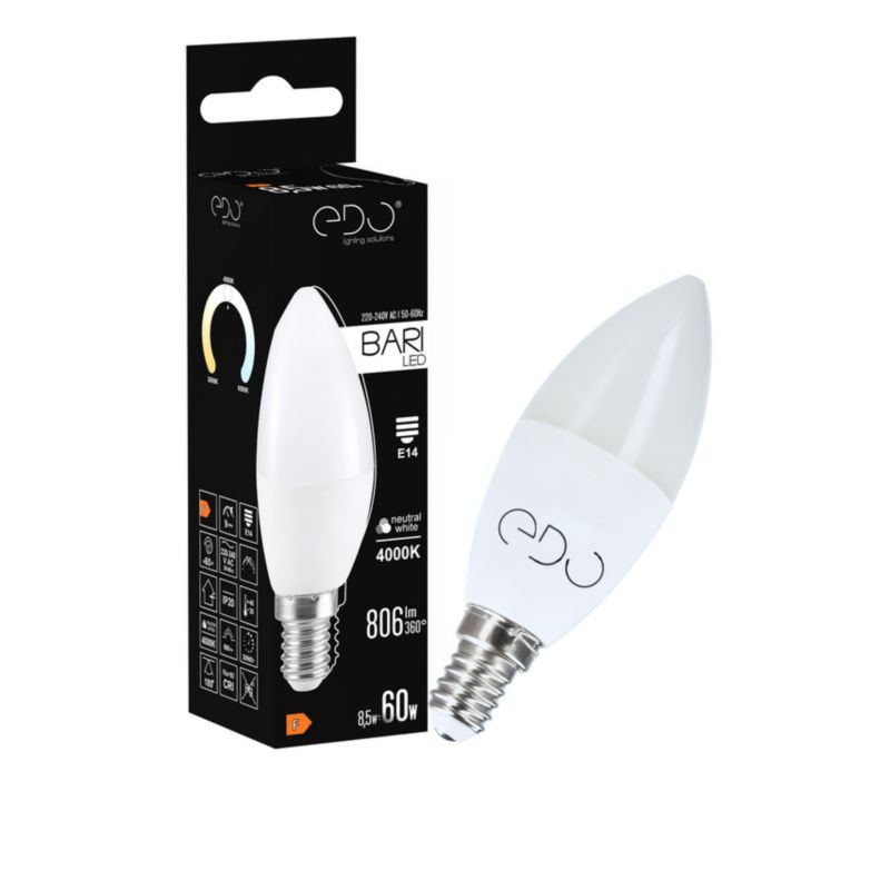 Żarówka Edo Bari LED 8,5W NW świeczka, E14, 4000K, 806lm, 220-240V EDO777666  1 szt.