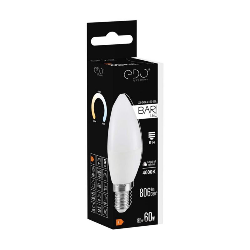Żarówka Edo Bari LED 8,5W NW świeczka, E14, 4000K, 806lm, 220-240V EDO777666  1 szt.