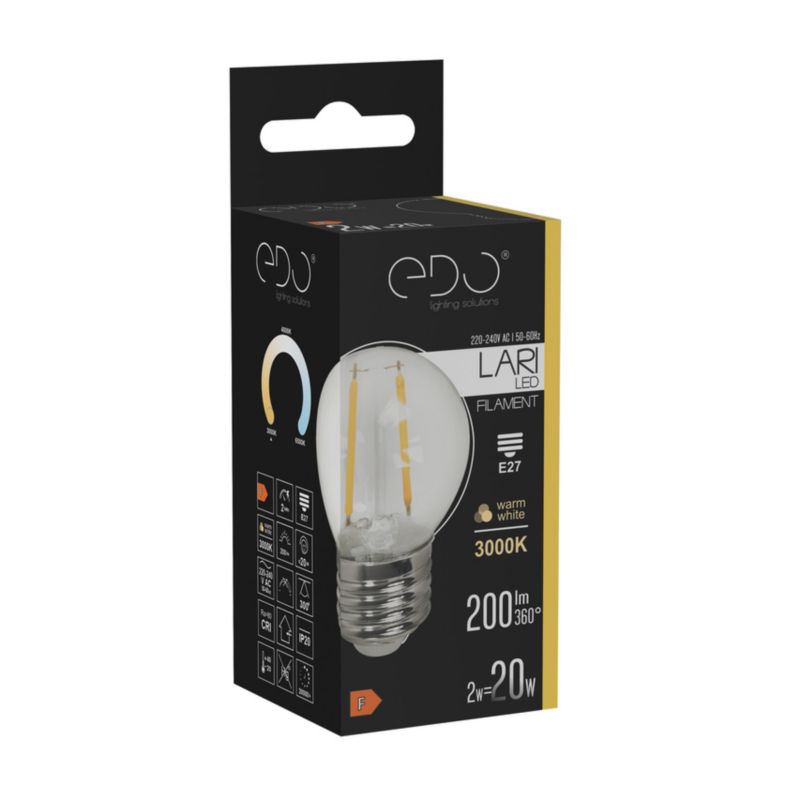Żarówka Edo lari LED Filament G45 E27 2W 3000K ciepły WW, 200lm 1 szt.