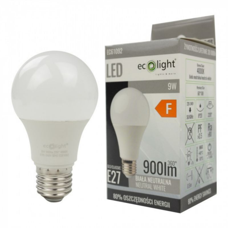 Żarówka LED E27 9W 4000K 900 lm EcoLight Classic GLS 1 SZT