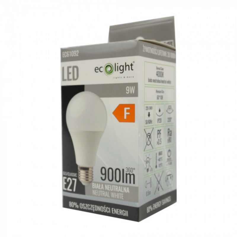 Żarówka LED E27 9W 4000K 900 lm EcoLight Classic GLS 1 SZT