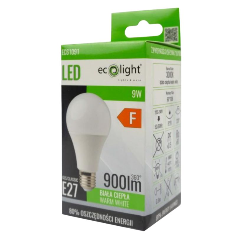 Żarówka LED Ecolight Klasyczna A60 E27 9W 900 Lm 3000K 1 Szt