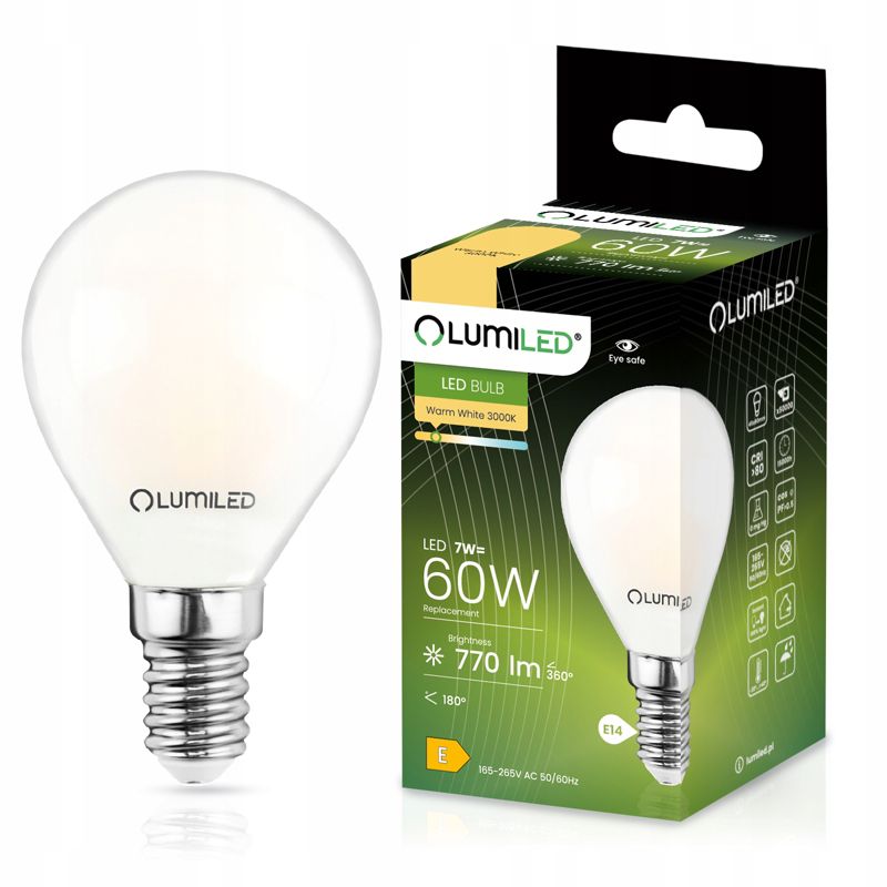 Żarówka LED Lumiled E14 P45 7W 806lm 3000K 360st Filament 1 szt.