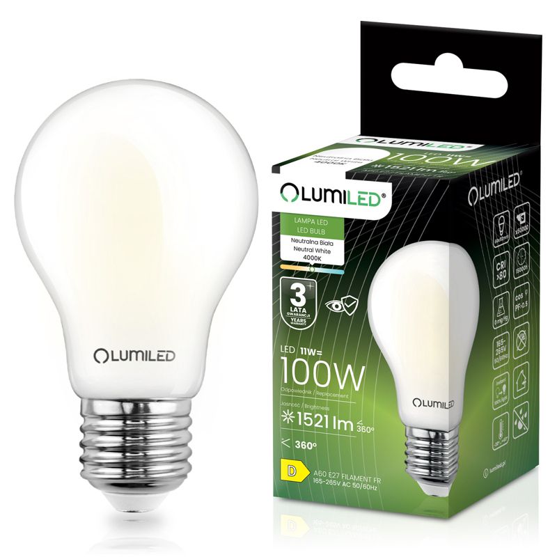 Żarówka LED Lumiled E27 A60 11W 1521lm 4000K 360st Filament Mleczna 1 szt.