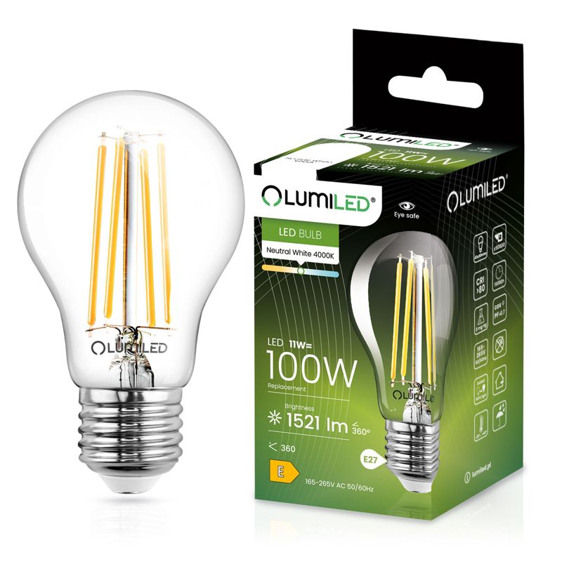 Żarówka LED Lumiled E27 A60 11W 1521lm 4000K 360st Filament Przeźroczysta 1 szt.