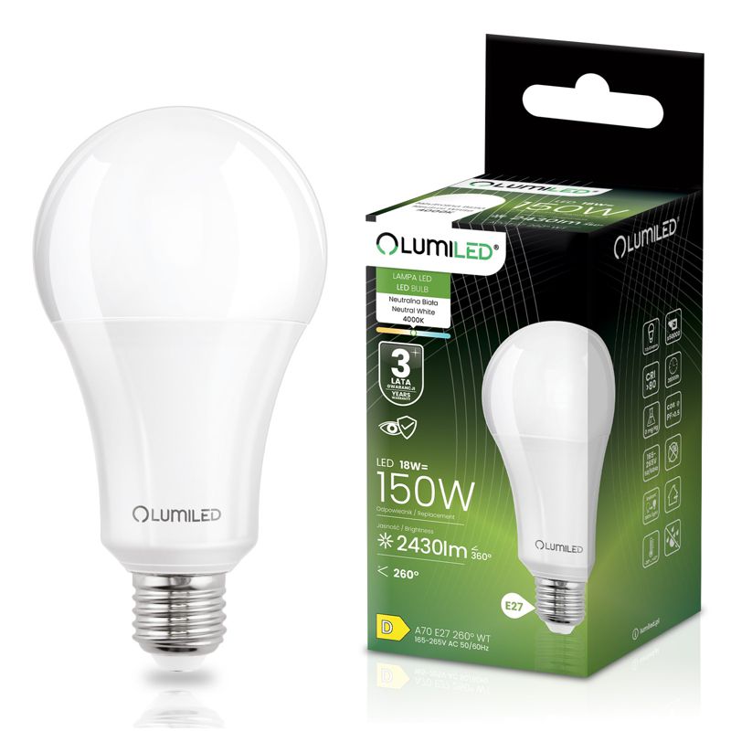 Żarówka LED Lumiled E27 A70 18W 2430lm 4000K 260st 1 szt.
