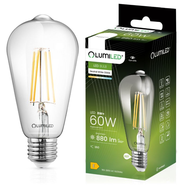 Żarówka LED Lumiled E27 Edison ST64 8W 880lm 4000K 360st Filament 1 szt.