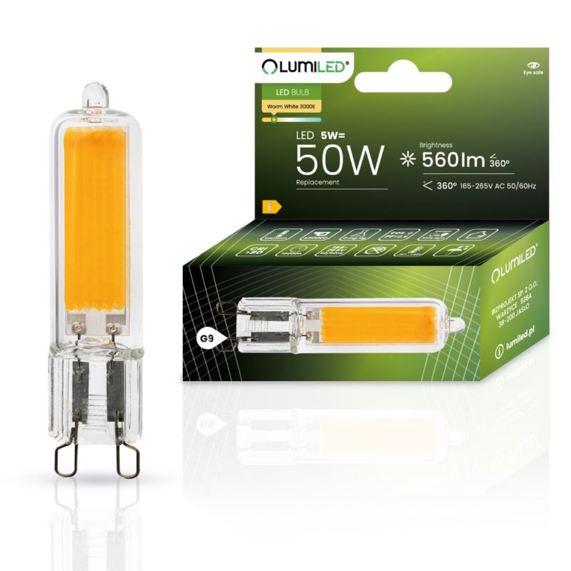 Żarówka LED Lumiled G9 Kapsułka 5W 560lm 3000K 360st Filament 1 szt.