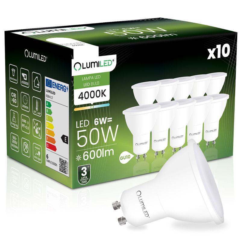 Żarówka LED Lumiled GU10 Reflektor PAR16 6W 600lm 4000K 120st 10 szt.