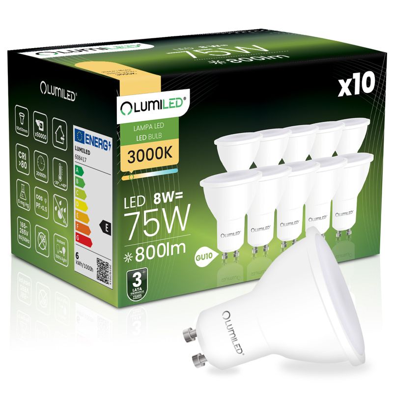 Żarówka LED Lumiled GU10 Reflektor PAR16 8W 800lm 3000K 120st 10 szt.