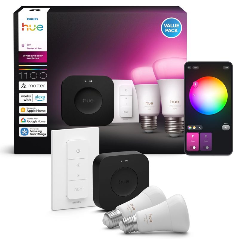 Żarówka LED Philips HUE E27 A60 8.1W 1100lm CCT RGB Inteligentna Bluetooth Mostek Pilot White and Color Ambiance 2 szt.