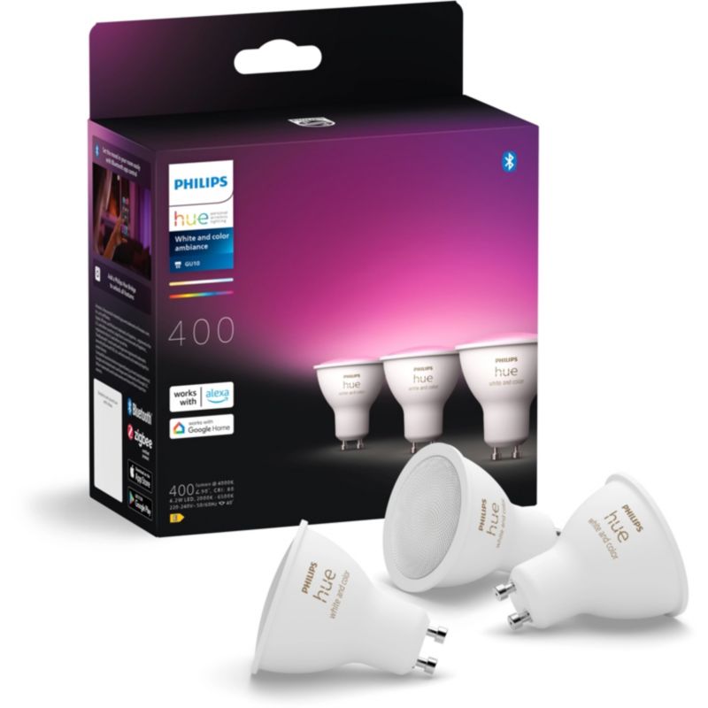 Żarówka LED Philips HUE GU10 Reflektor 4.2W 400lm 2000-6500K CCT RGB Inteligentna Bluetooth White and Color Ambiance 3 szt.