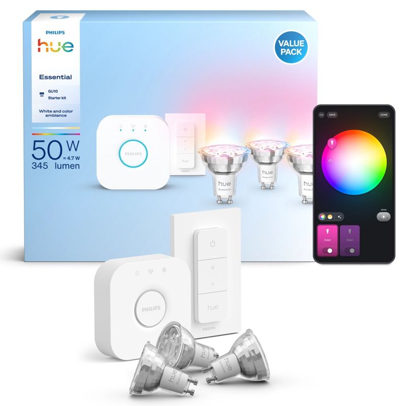 Żarówka LED Philips HUE GU10 Reflektor PAR16 4,7W 345lm 2200-6500K CCT RGB Inteligentna White and Color Ambiance 3 szt.