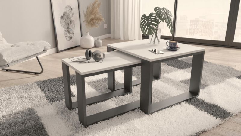 Ława Matkam stolik LOFT-PER biały-czarny 2 szt.
