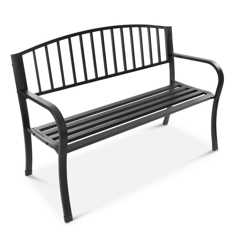 Ławka ogrodowa BAURKRAFT 125 cm z oparciem, metalowa czarna 1 szt.