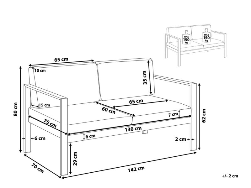 Ławka ogrodowa z poduchą Salerno 142 cm Metal Jasnoszary 1 szt.