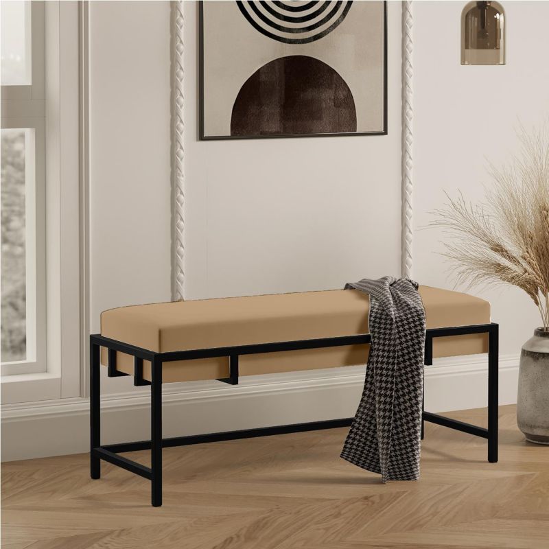 Ławka tapicerowana Bettso Lamo 100 cm nowoczesna w tkaninie royal velvet na czarnym stelażu ciemnobeżowy 1szt.
