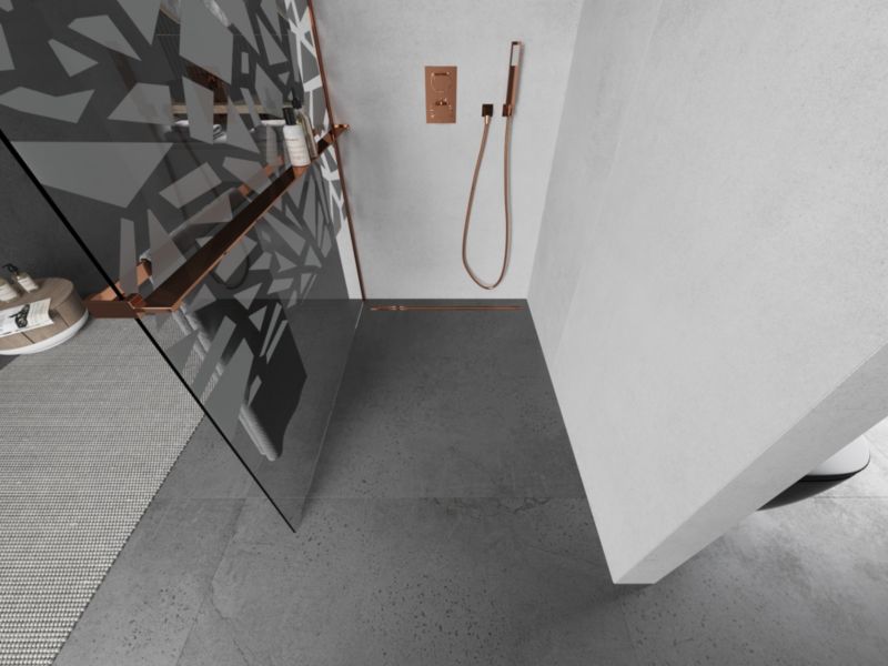 Ścianka prysznicowa Mexen Kioto+ biały wzór różowe złoto 90x200 cm 1 szt.