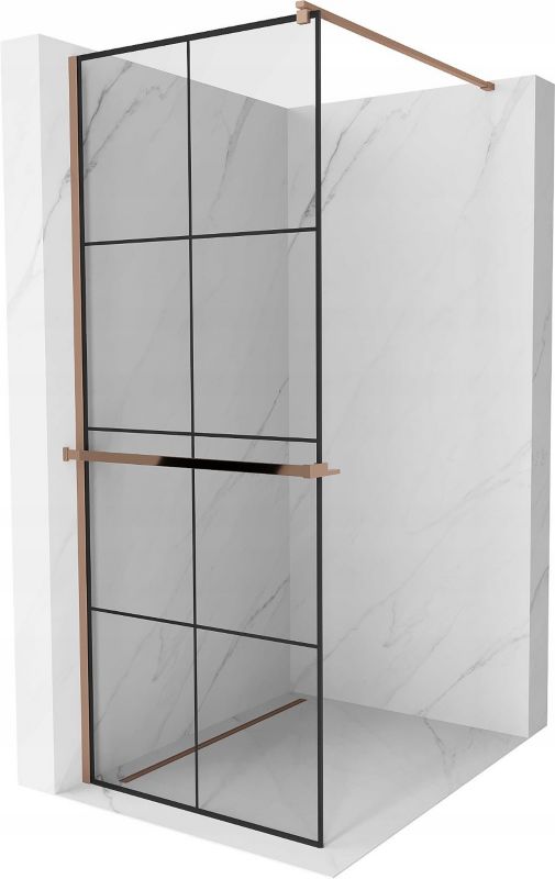 Ścianka prysznicowa Mexen Kioto+ czarny wzór różowe złoto 80x200 cm 1 szt.