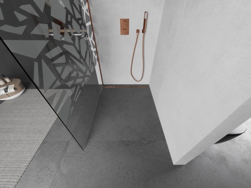 Ścianka prysznicowa Mexen Kioto L biały wzór różowe złoto 70 x 200 cm 800-070-103-60-85 1 szt.