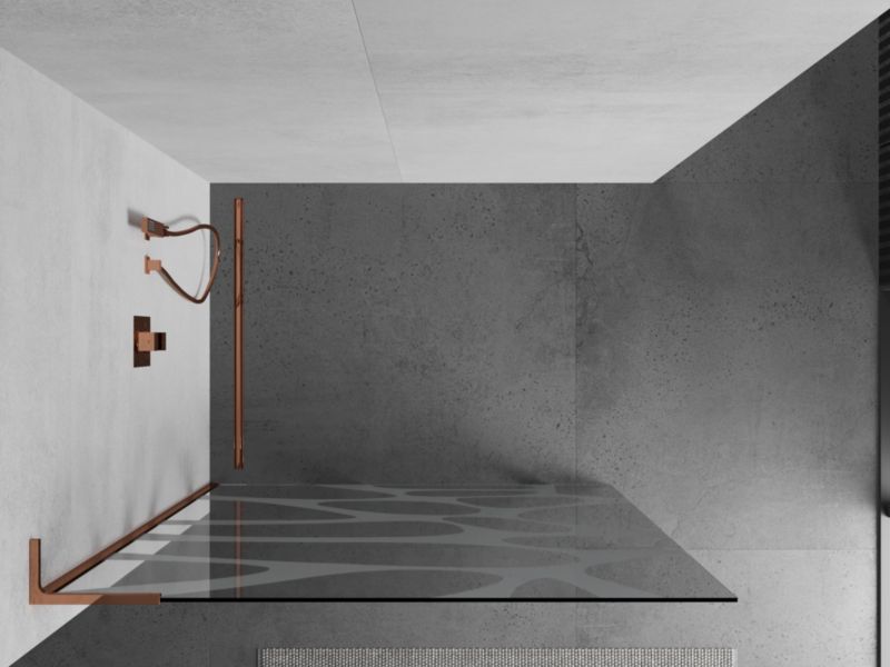 Ścianka prysznicowa Mexen Kioto L biały wzór, różowe złoto 90 x 200 cm 1 szt.