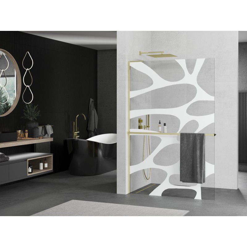 Ścianka prysznicowa Mexen Kioto+ L biały wzór złota 90x200 cm 800-090-123-50-97 1 szt.