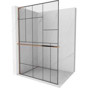 Ścianka prysznicowa Mexen Kioto+ L czarny wzór różowe złoto 90x200 cm 1 szt.