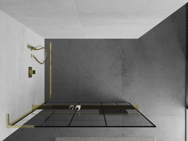 Ścianka prysznicowa Mexen Kioto+ L czarny wzór złota 80x200 cm 1 szt.