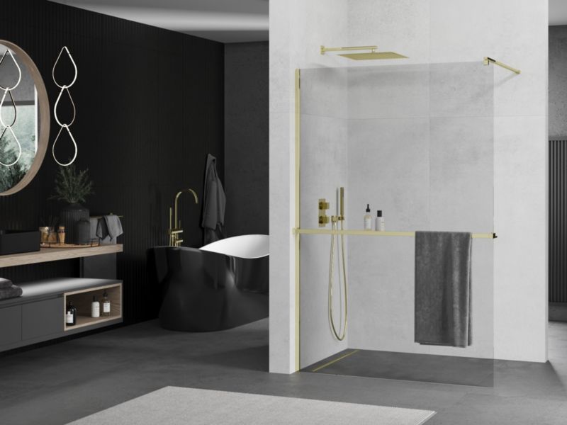 Ścianka prysznicowa Mexen Kioto+ transparent złota 95x200 cm 800-095-121-50-00 1 szt.