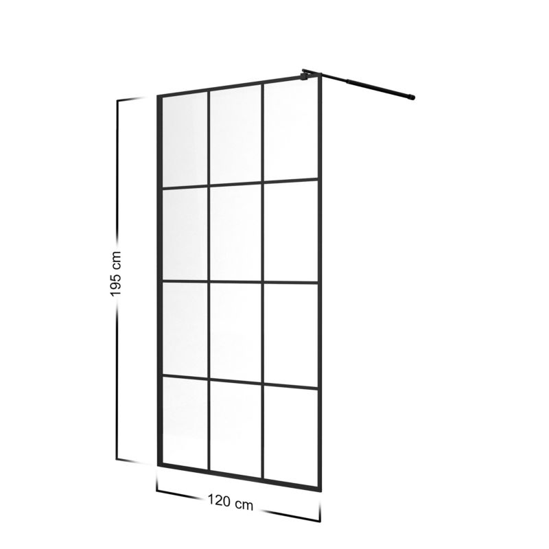 Ścianka prysznicowa SEVANTE KATLA 120x195 Walk-In czarna 1 szt.