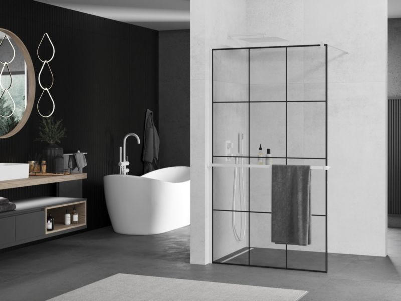 Ścianka prysznicowa walk-in Mexen Kioto+ czarny wzór 100 x 200 cm 1 szt.