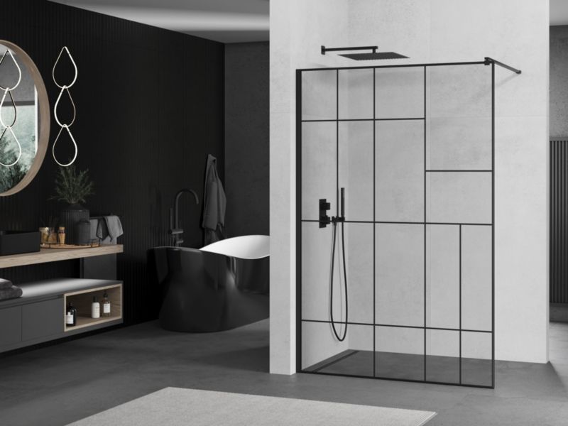 Ścianka prysznicowa walk-in Mexen Kioto czarny wzór 110x200 cm 1 szt.