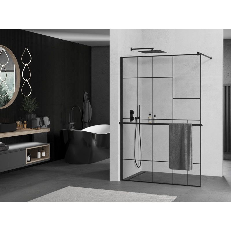 Ścianka prysznicowa walk-in Mexen Kioto+ czarny wzór 110x200 cm 1 szt.