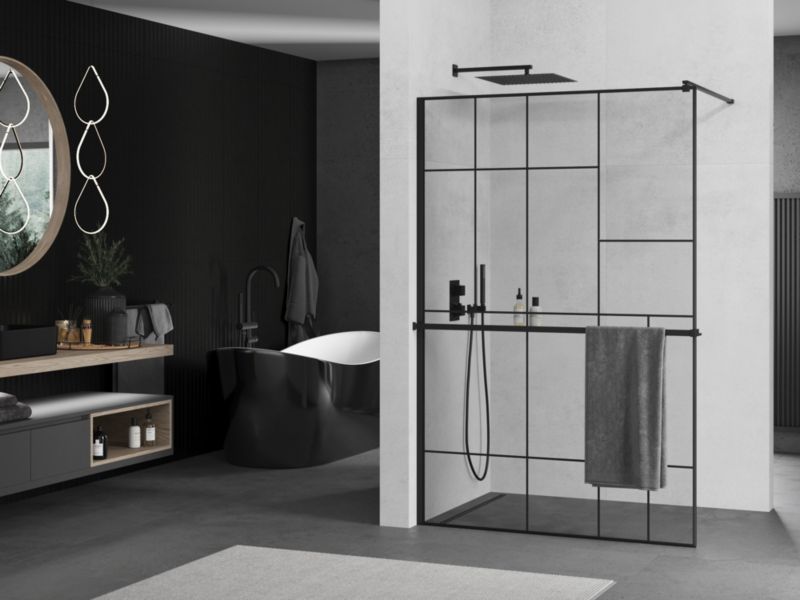 Ścianka prysznicowa walk-in Mexen Kioto+ czarny wzór 120 x 200 cm 1 szt.