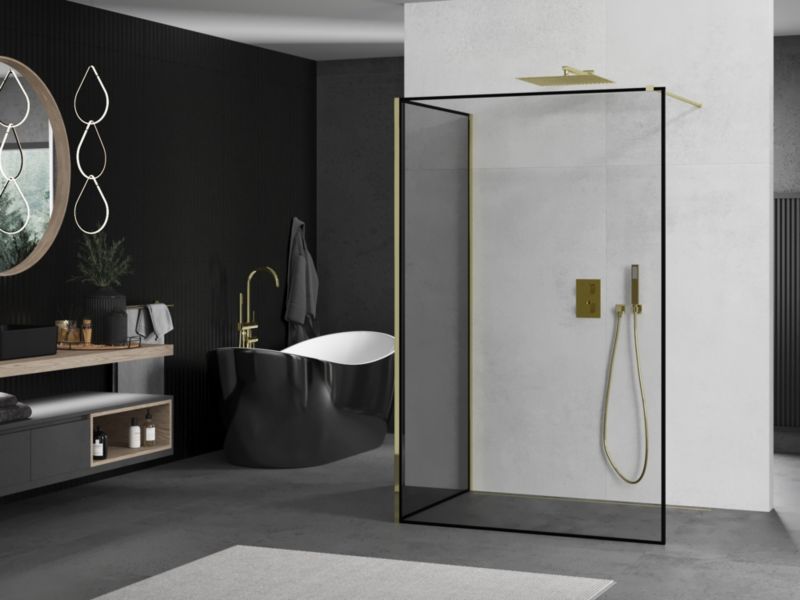 Ścianka prysznicowa walk-in Mexen Kioto czarny wzór 120x80 1 szt.