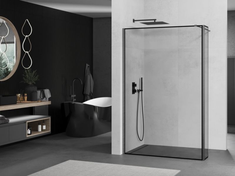 Ścianka prysznicowa walk-in Mexen Kioto czarny wzór 140x30 cm 2 szt.